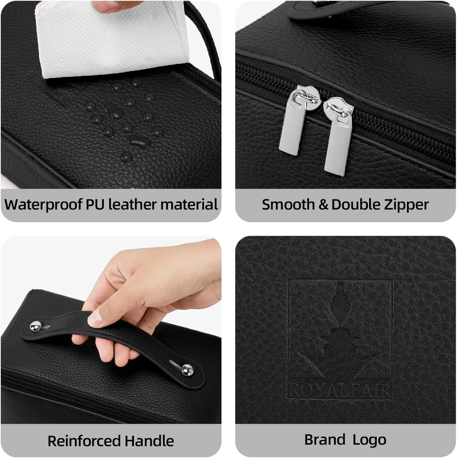 Travel Makeup Bag,Large Capacity Cosmetic Bags for Women, PU Leather Waterproof Portable Pouch Open Flat Toiletry Bag Make up Organizer with Divider and Handle (Black)