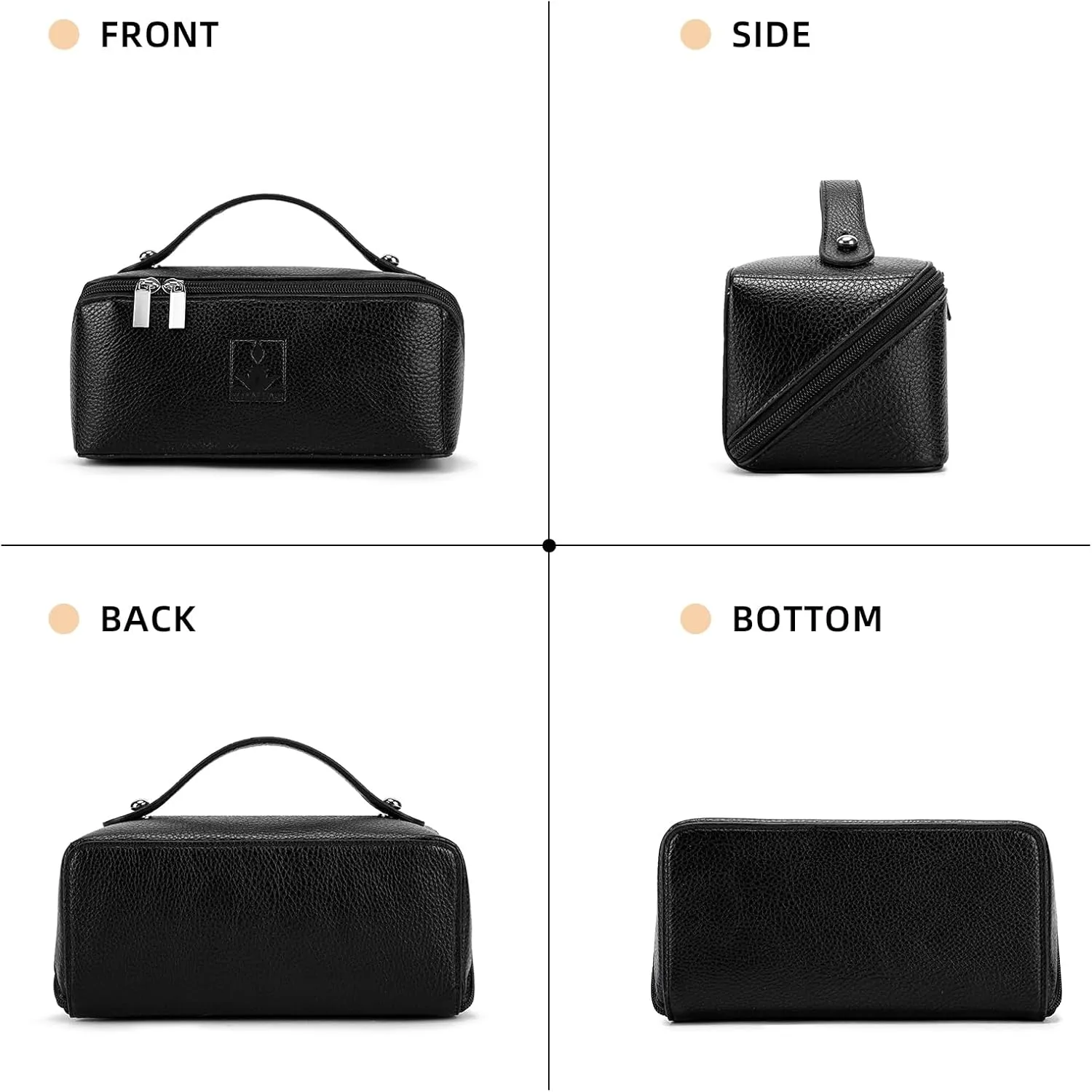 Travel Makeup Bag,Large Capacity Cosmetic Bags for Women, PU Leather Waterproof Portable Pouch Open Flat Toiletry Bag Make up Organizer with Divider and Handle (Black)