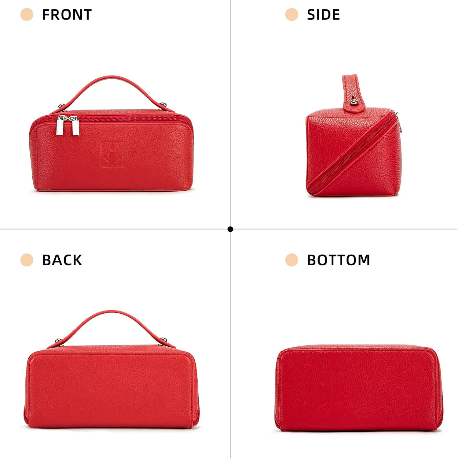 Travel Makeup Bag,Large Capacity Cosmetic Bags for Women, PU Leather Waterproof Portable Pouch Open Flat Toiletry Bag Make up Organizer with Divider and Handle (red)