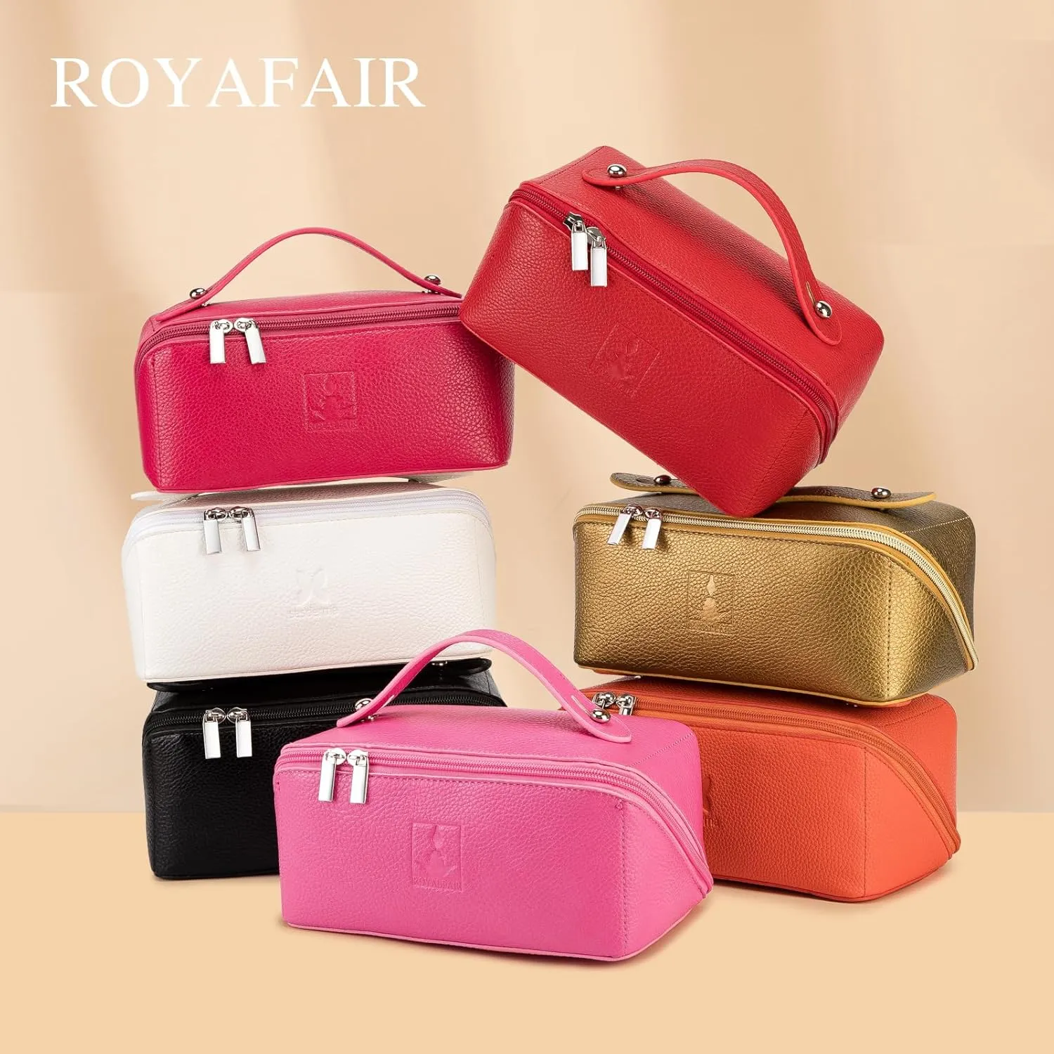Travel Makeup Bag,Large Capacity Cosmetic Bags for Women, PU Leather Waterproof Portable Pouch Open Flat Toiletry Bag Make up Organizer with Divider and Handle (red)