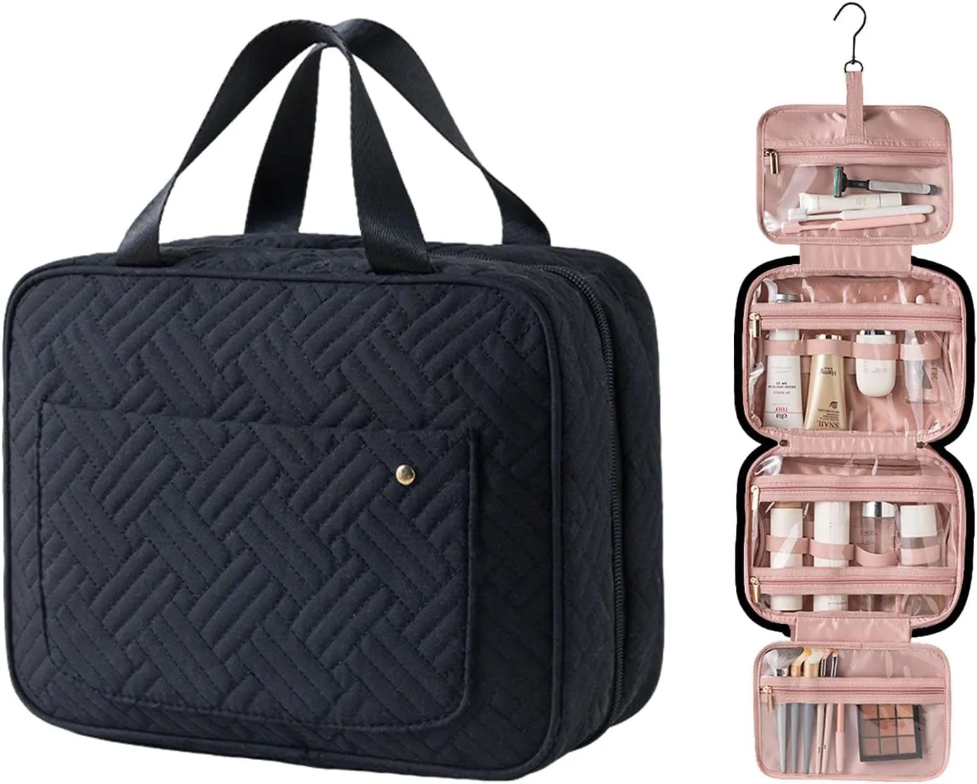 Travel Toiletry Bag for Women Men with Hanging Hook, Large Capacity Makeup Bag, Hanging Organizer Cosmetic Bag for Essentials Accessories