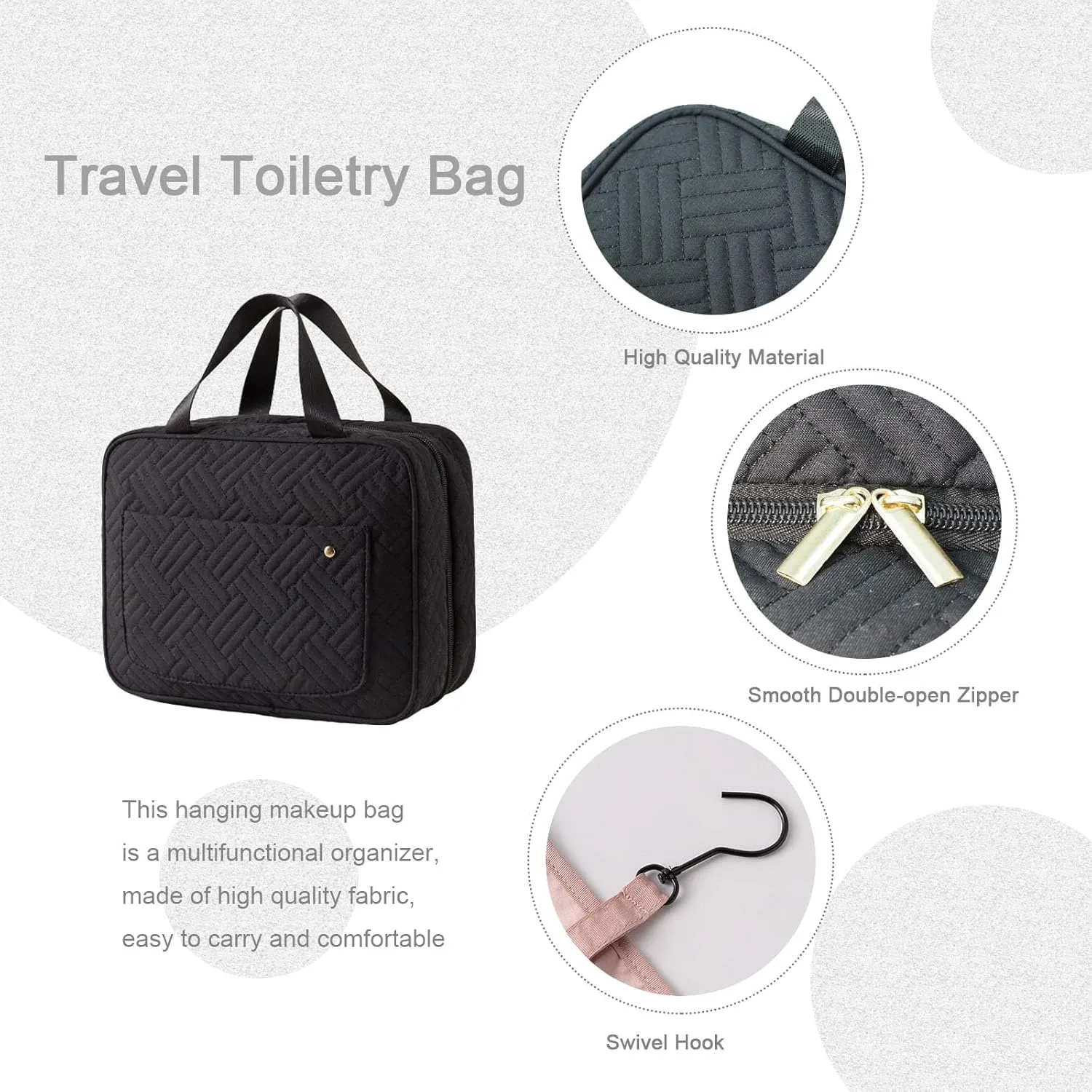 Travel Toiletry Bag for Women Men with Hanging Hook, Large Capacity Makeup Bag, Hanging Organizer Cosmetic Bag for Essentials Accessories