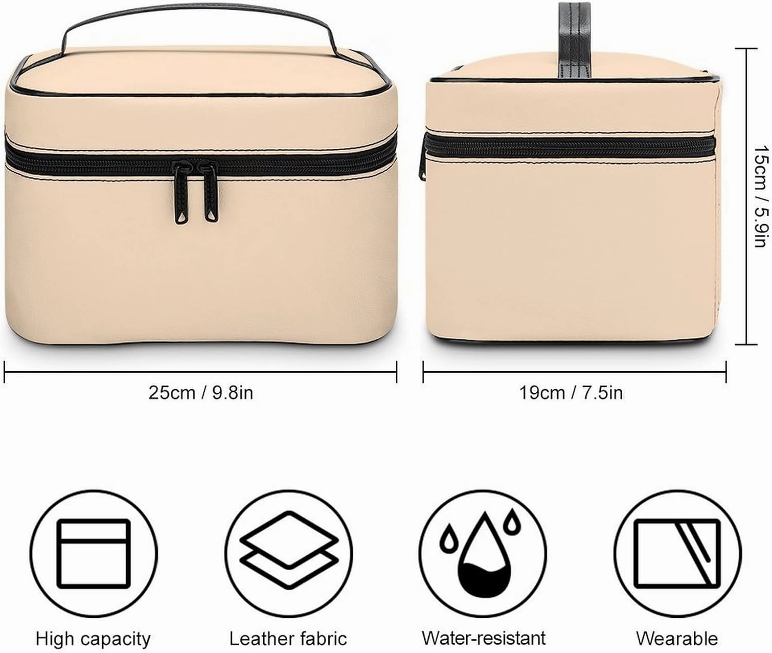Travel Makeup Bag, Beige Cream Solid Trend Color Cosmetic Bags for Women Large Capacity Waterproof Toiletry Bag Make up Organizer