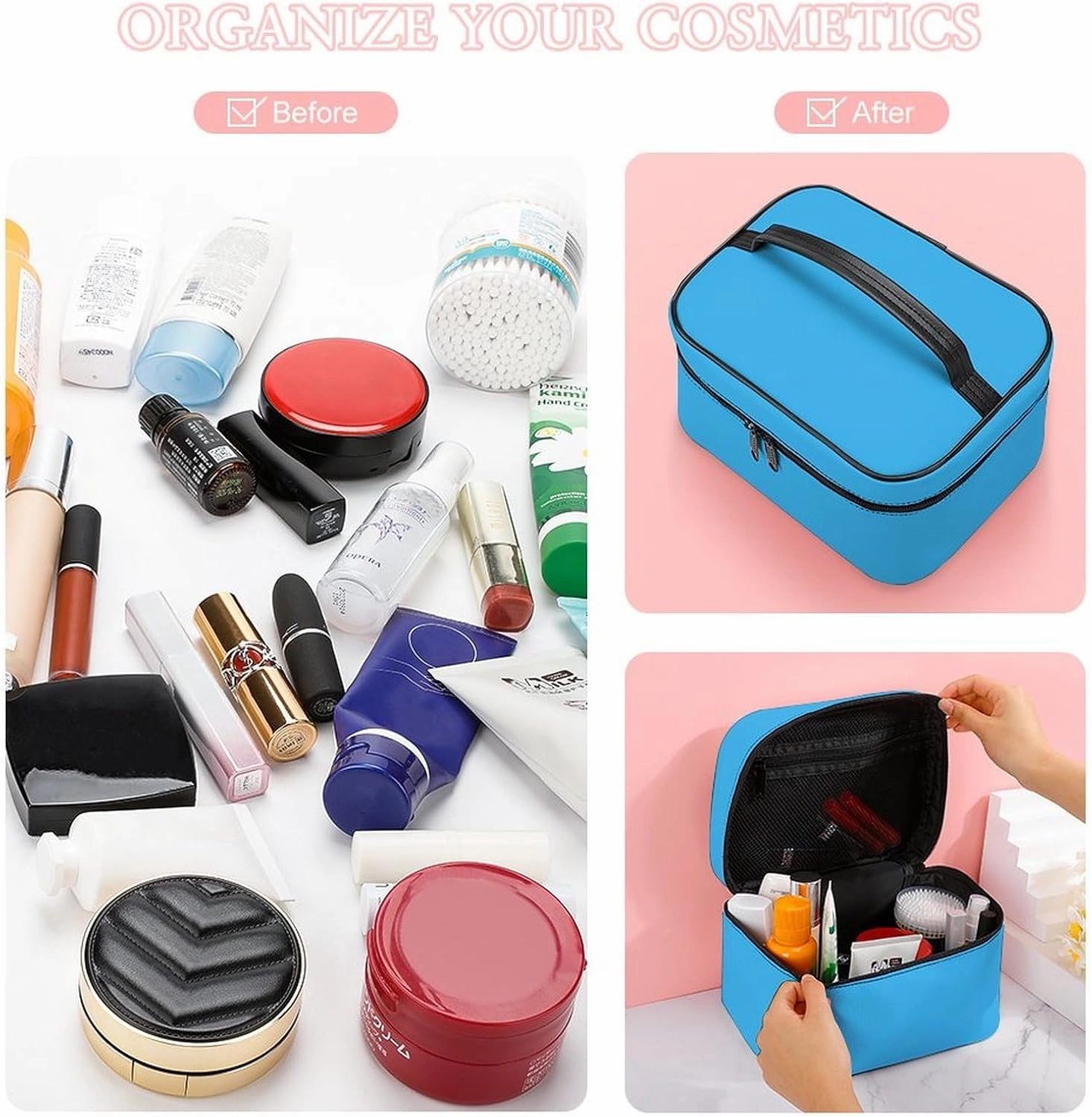 Travel Makeup Bag, Blue Modern Trendy Stylish Cosmetic Bags for Women Large Capacity Waterproof Toiletry Bag Make up Organizer
