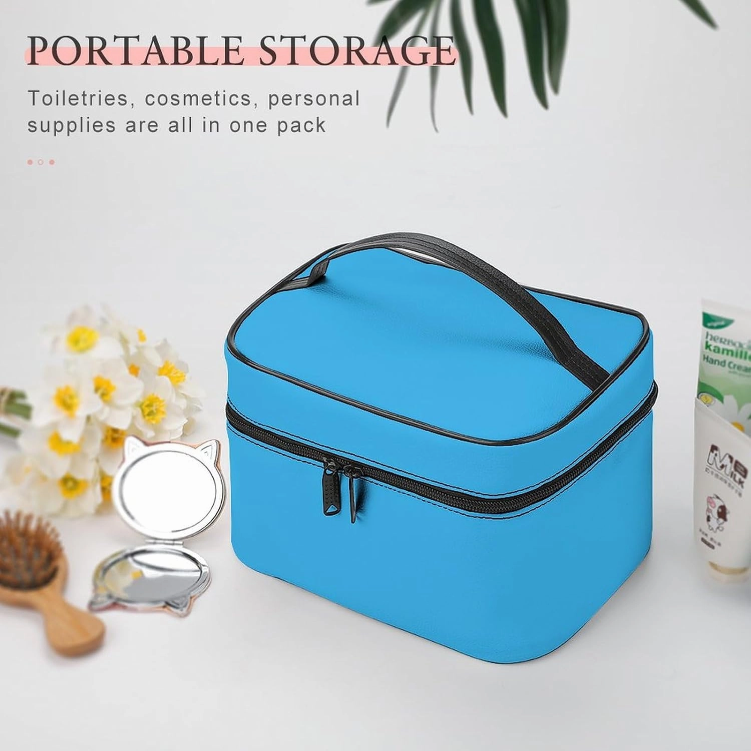Travel Makeup Bag, Blue Modern Trendy Stylish Cosmetic Bags for Women Large Capacity Waterproof Toiletry Bag Make up Organizer