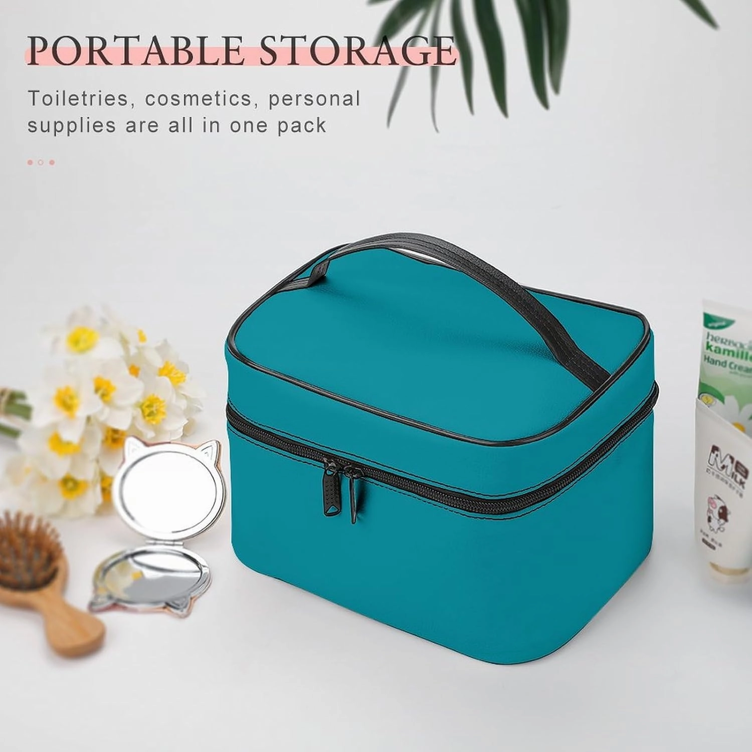 Travel Makeup Bag, Blue Personalized Aqua Teal Color Cosmetic Bags for Women Large Capacity Waterproof Toiletry Bag Make up Organizer