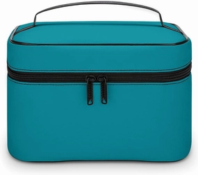 Travel Makeup Bag, Blue Personalized Aqua Teal Color Cosmetic Bags for Women Large Capacity Waterproof Toiletry Bag Make up Organizer