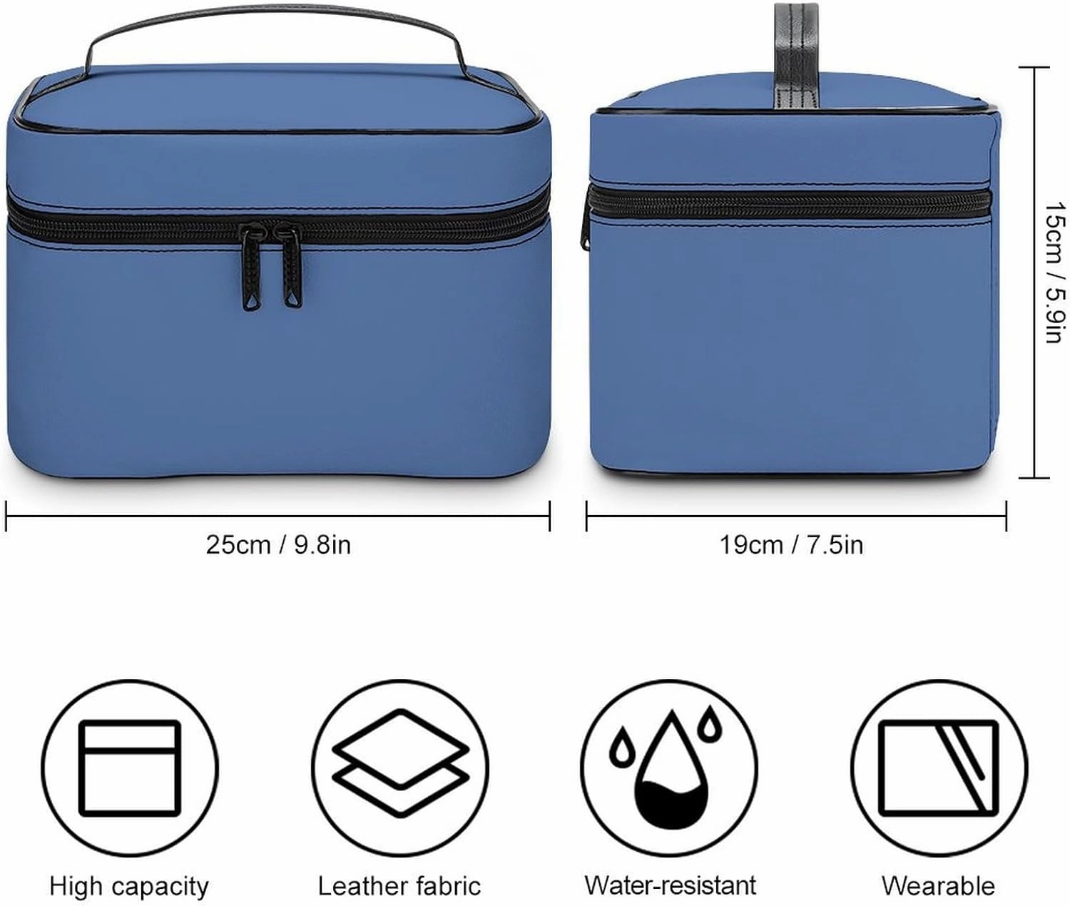 Travel Makeup Bag, Blue (Solid Color) Cosmetic Bags for Women Large Capacity Waterproof Toiletry Bag Make up Organizer