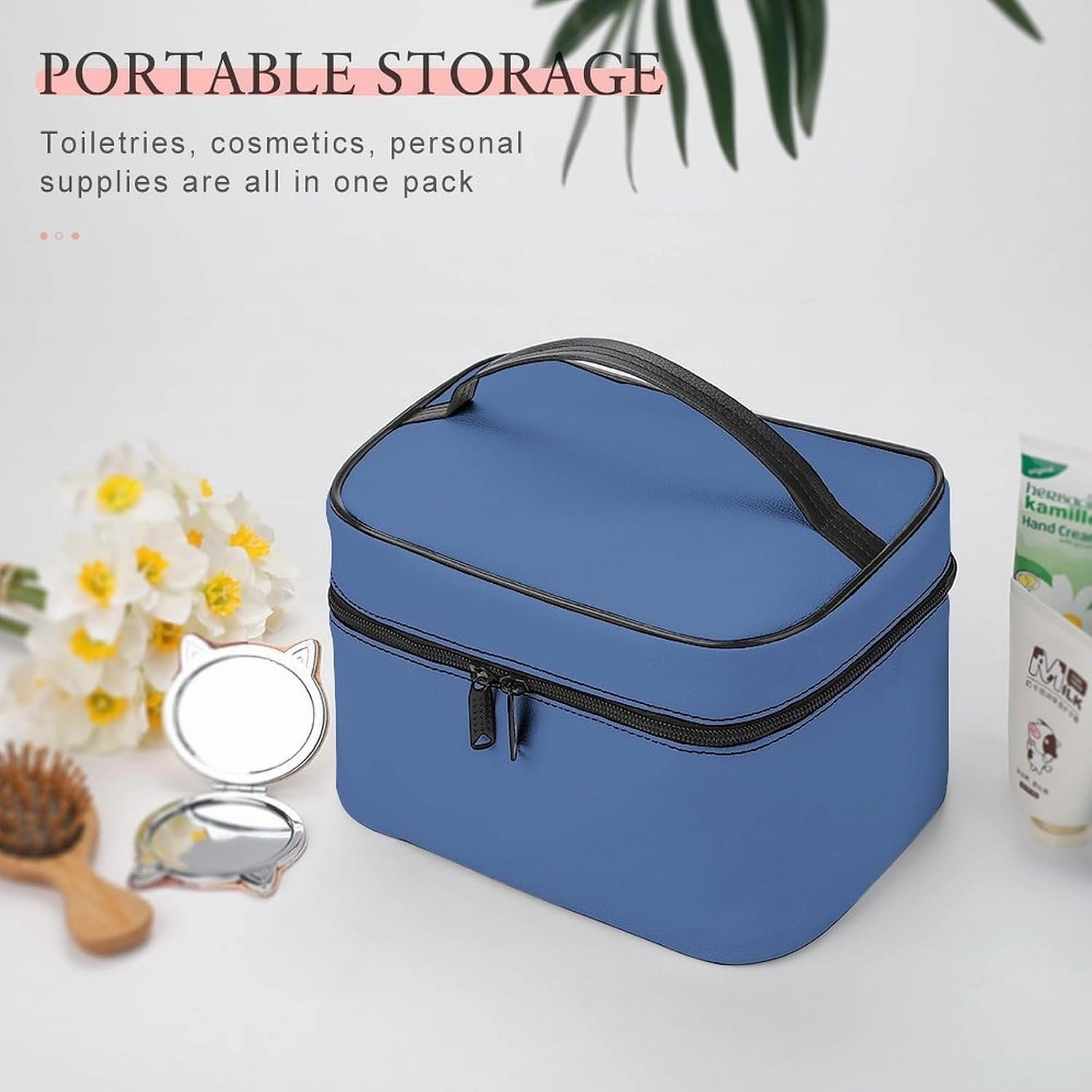 Travel Makeup Bag, Blue (Solid Color) Cosmetic Bags for Women Large Capacity Waterproof Toiletry Bag Make up Organizer
