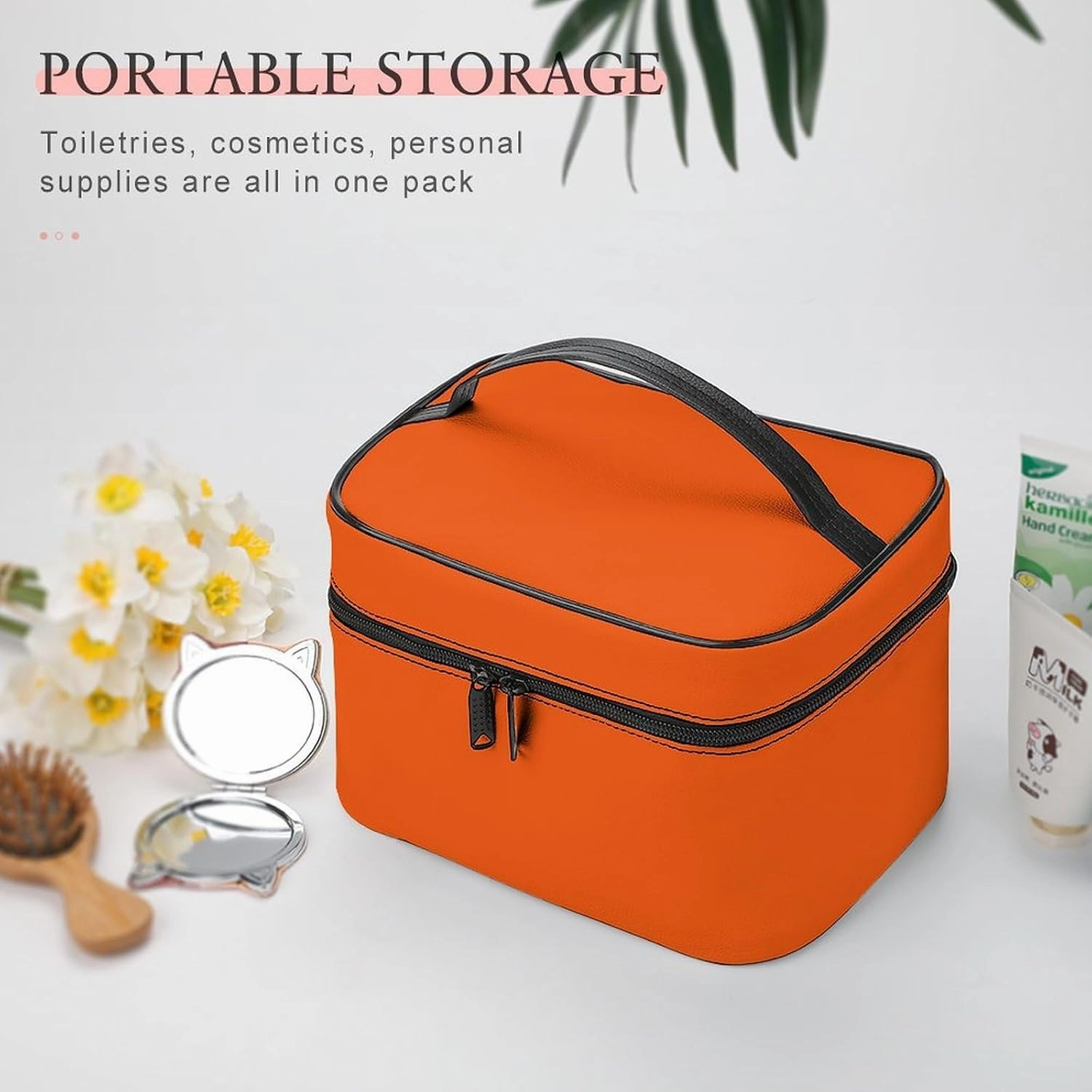 Travel Makeup Bag, Bright Orange Cosmetic Bags for Women Large Capacity Waterproof Toiletry Bag Make up Organizer