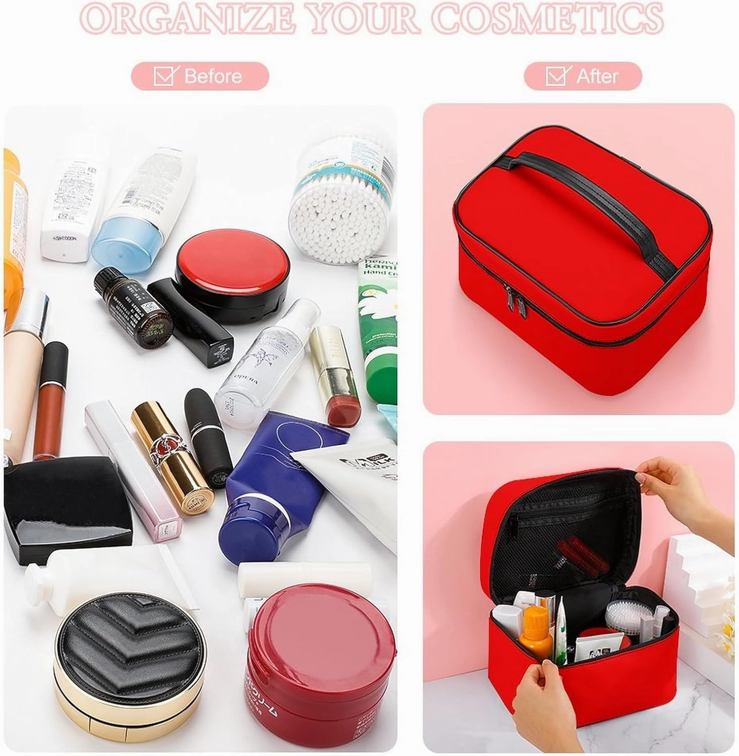 Travel Makeup Bag, Bright Red Cosmetic Bags for Women Large Capacity Waterproof Toiletry Bag Make up Organizer