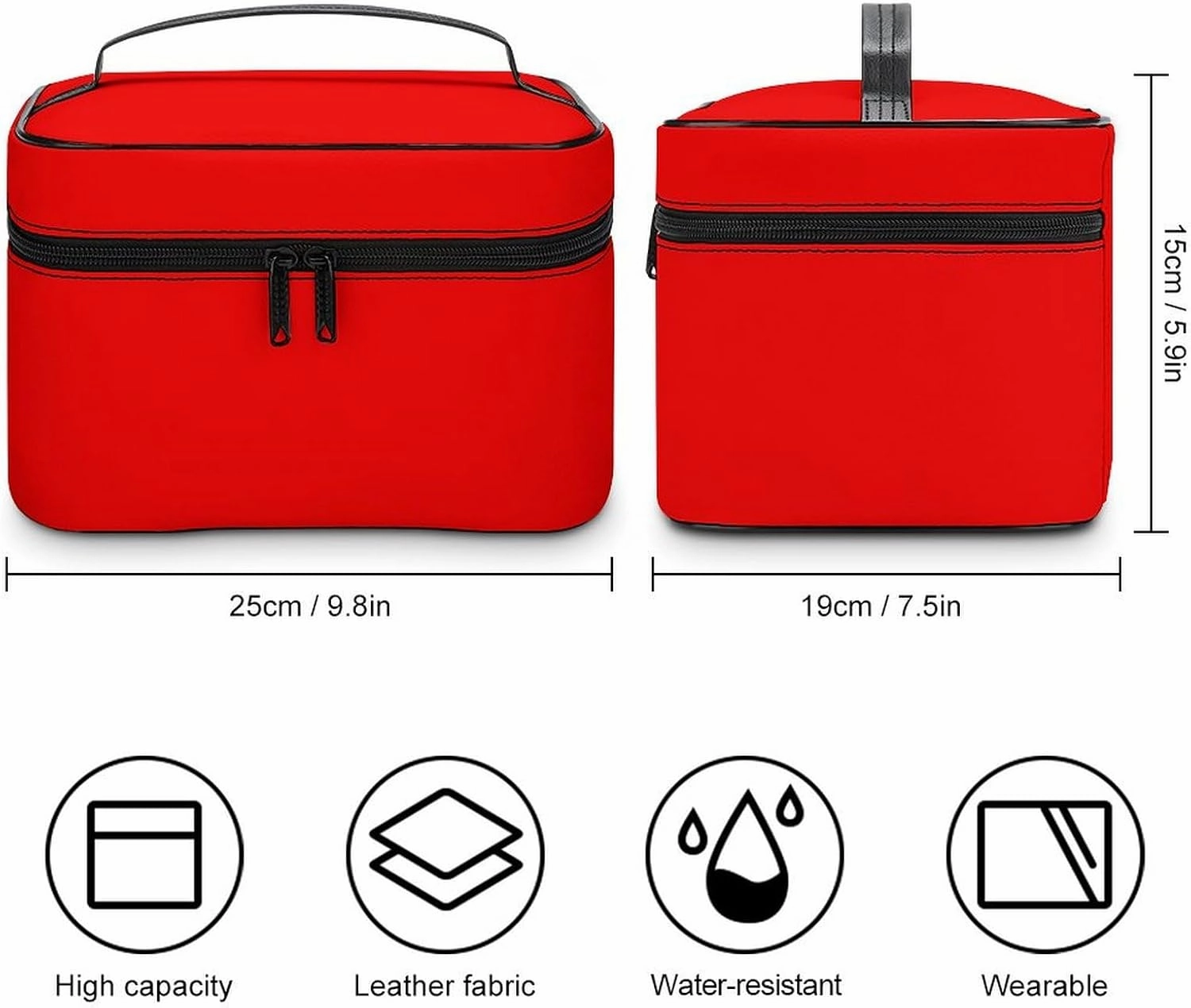 Travel Makeup Bag, Bright Red Cosmetic Bags for Women Large Capacity Waterproof Toiletry Bag Make up Organizer