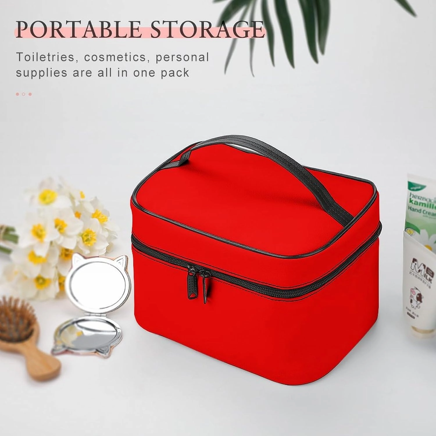 Travel Makeup Bag, Bright Red Cosmetic Bags for Women Large Capacity Waterproof Toiletry Bag Make up Organizer