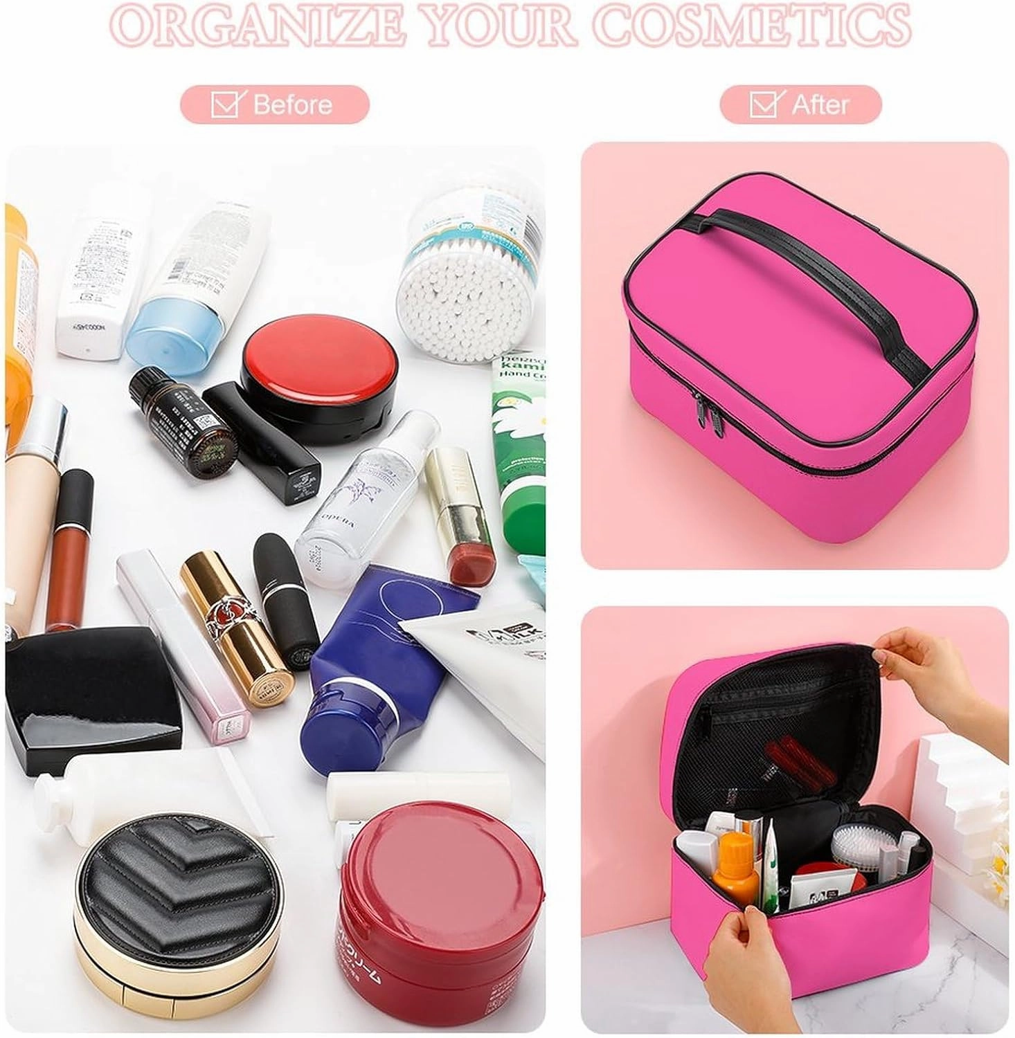 Travel Makeup Bag, Brilliant Rose (Solid Color) Cosmetic Bags for Women Large Capacity Waterproof Toiletry Bag Make up Organizer
