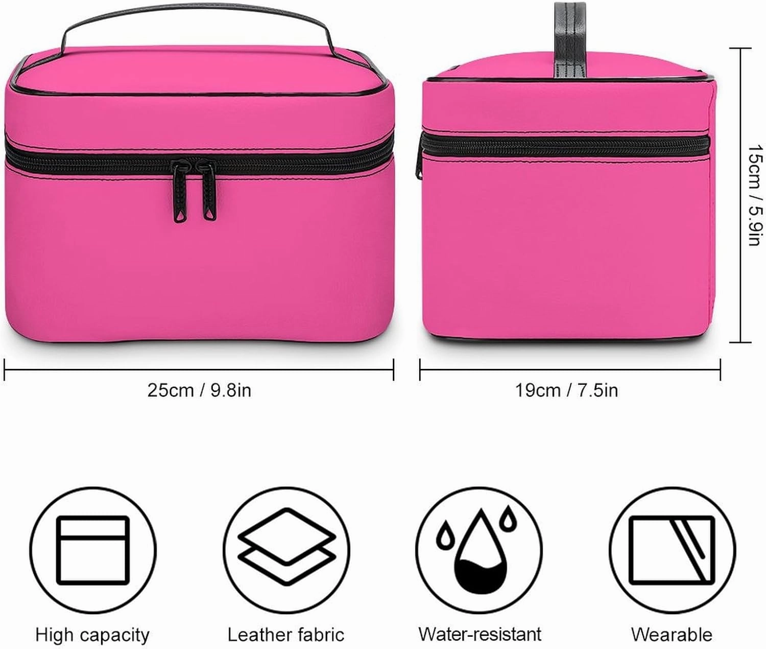 Travel Makeup Bag, Brilliant Rose (Solid Color) Cosmetic Bags for Women Large Capacity Waterproof Toiletry Bag Make up Organizer