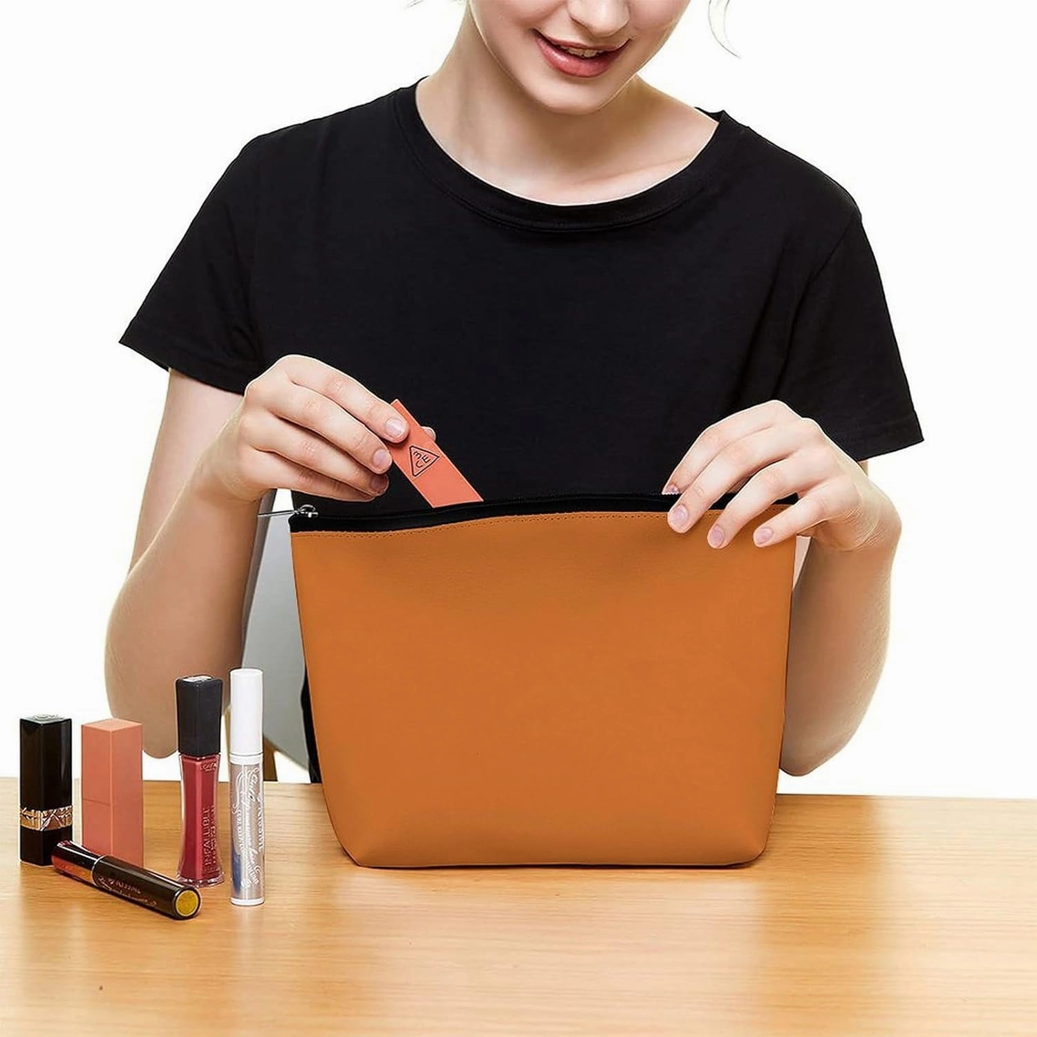 Travel Makeup Bag, Brown Solid Color Background Cosmetic Bags for Women Large Capacity Waterproof Toiletry Pouch Make up Organizer