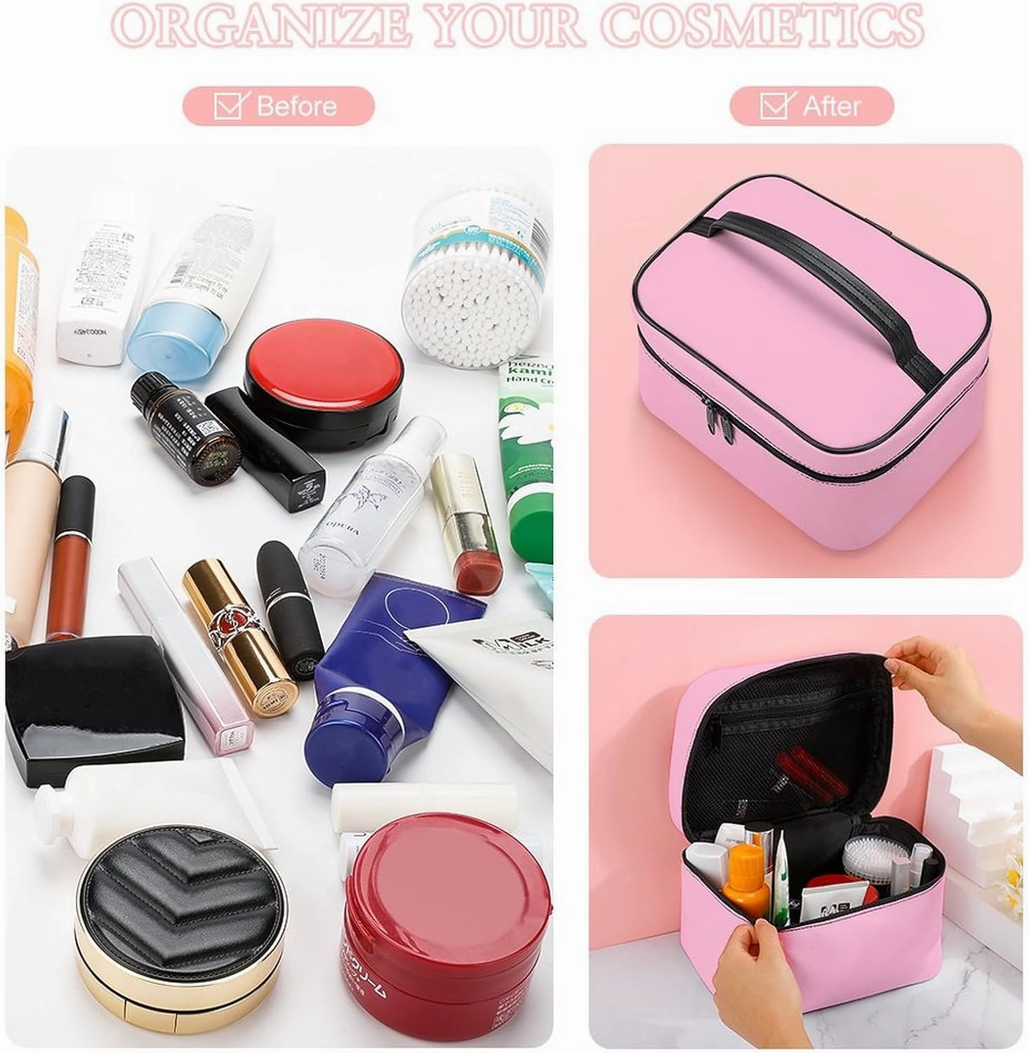 Travel Makeup Bag, Candy Pink Modern Trendy Minimalist Cosmetic Bags for Women Large Capacity Waterproof Toiletry Bag Make up Organizer