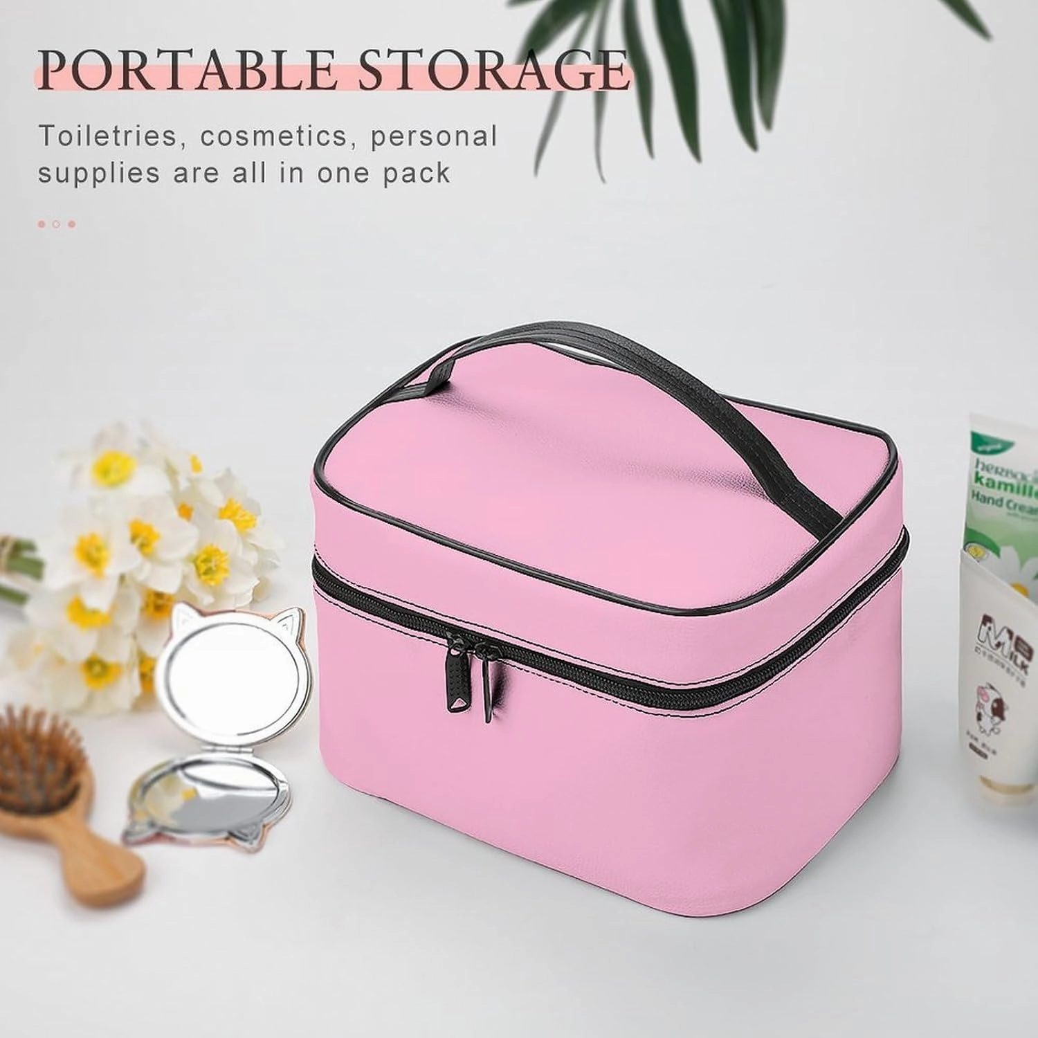 Travel Makeup Bag, Candy Pink Modern Trendy Minimalist Cosmetic Bags for Women Large Capacity Waterproof Toiletry Bag Make up Organizer