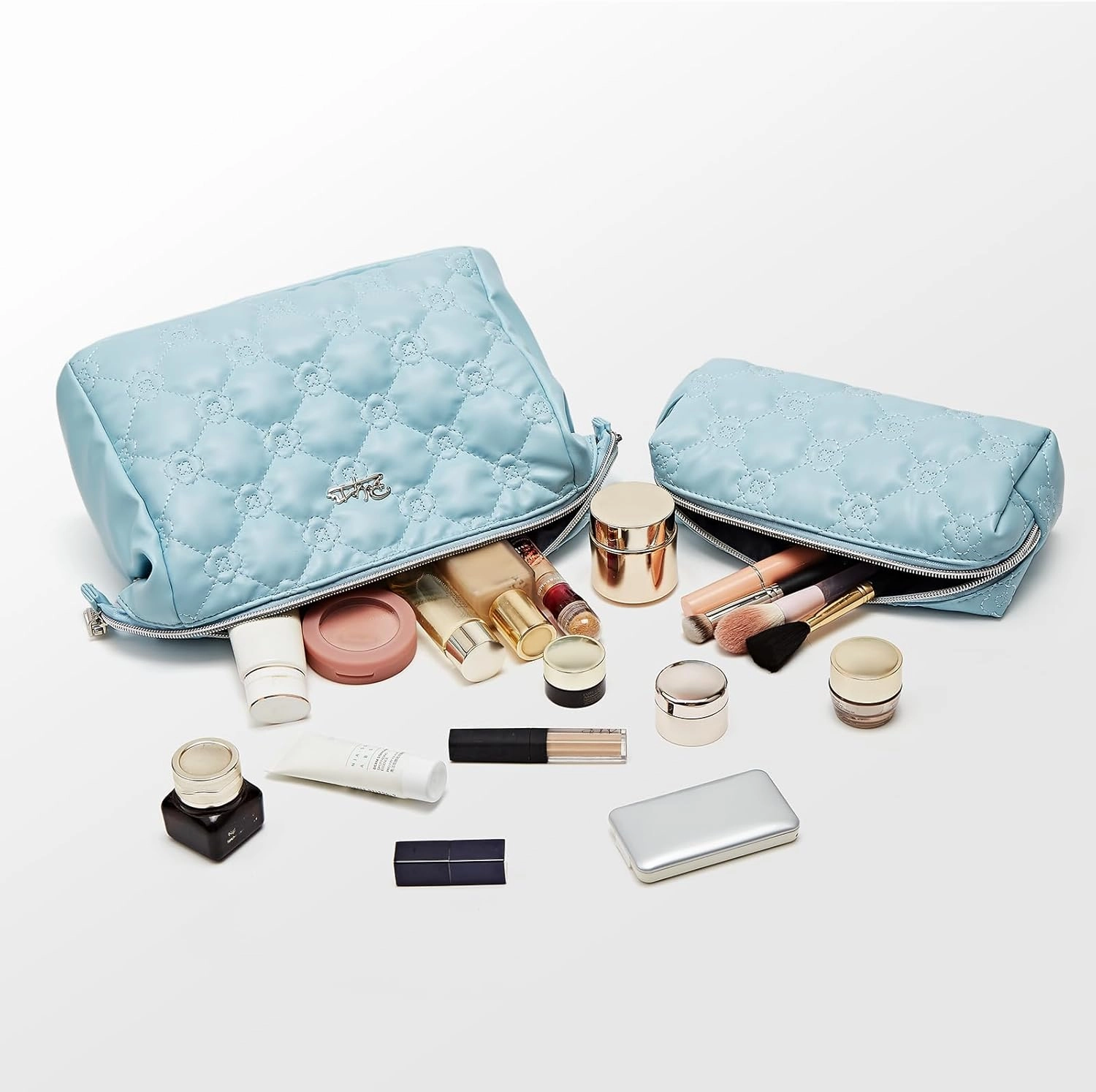 Travel Makeup Bag Cosmetic Organizer: Small Make up Bag for Purse - Preppy Skincare Bags for Women - Cute Zipper Pouch Waterproof Toiletry Bags - Gifts for Girls Friends Teachers (Blue)