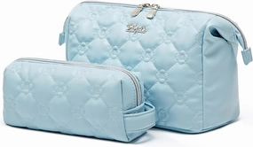 Travel Makeup Bag Cosmetic Organizer: Small Make up Bag for Purse - Preppy Skincare Bags for Women - Cute Zipper Pouch Waterproof Toiletry Bags - Gifts for Girls Friends Teachers (Blue)