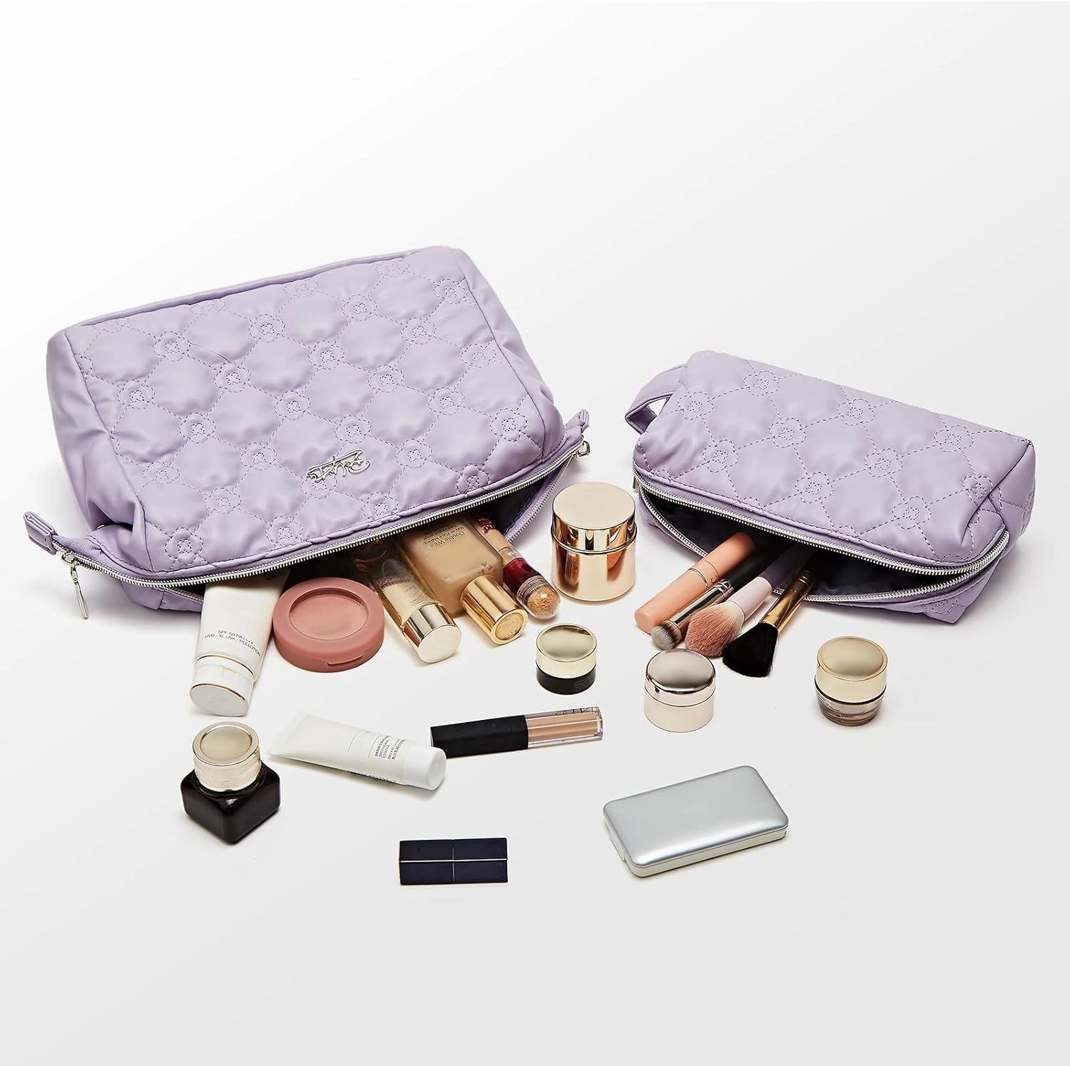 Travel Makeup Bag Cosmetic Organizer: Small Make up Bag for Purse - Preppy Skincare Bags for Women - Cute Zipper Pouch Waterproof Toiletry Bags - Gifts for Girls Friends Teachers (Purple)