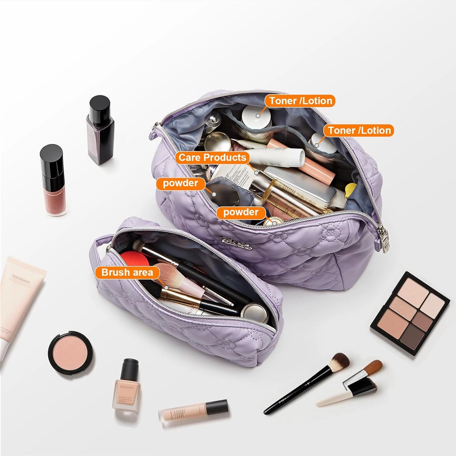 Travel Makeup Bag Cosmetic Organizer: Small Make up Bag for Purse - Preppy Skincare Bags for Women - Cute Zipper Pouch Waterproof Toiletry Bags - Gifts for Girls Friends Teachers (Purple)