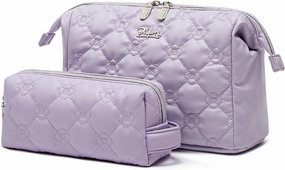 Travel Makeup Bag Cosmetic Organizer: Small Make up Bag for Purse - Preppy Skincare Bags for Women - Cute Zipper Pouch Waterproof Toiletry Bags - Gifts for Girls Friends Teachers (Purple)