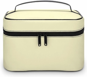 Travel Makeup Bag, Cream Yellow Modern Trendy Minimalist Cosmetic Bags for Women Large Capacity Waterproof Toiletry Bag Make up Organizer