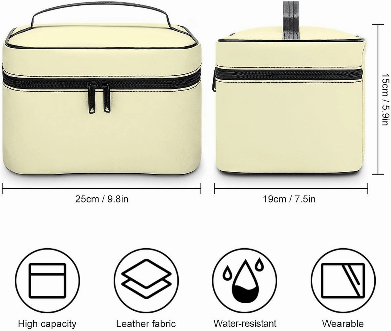 Travel Makeup Bag, Cream Yellow Modern Trendy Minimalist Cosmetic Bags for Women Large Capacity Waterproof Toiletry Bag Make up Organizer