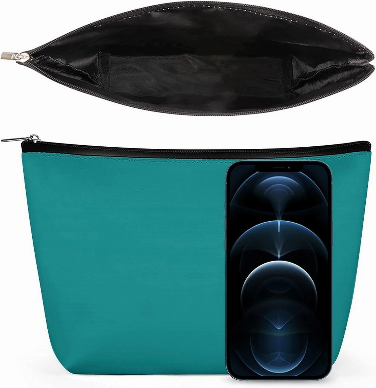 Travel Makeup Bag, Dark Green Blue Solid Color Background Cosmetic Bags for Women Large Capacity Waterproof Toiletry Pouch Make up Organizer