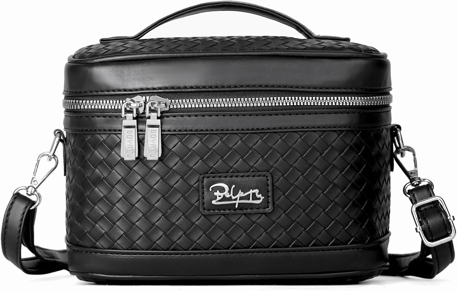 Travel Makeup Bag for Women: Large Capacity Cosmetic Bag Set of 2 - Vegan Leather Vanity Case with Mirror - Crossbody Waterproof Toiletry Bag Make up Organizer Case (Black)