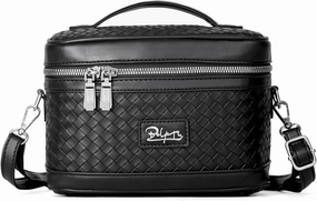 Travel Makeup Bag for Women: Large Capacity Cosmetic Bag Set of 2 - Vegan Leather Vanity Case with Mirror - Crossbody Waterproof Toiletry Bag Make up Organizer Case (Black)