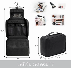 Travel Makeup Bag for Women Men, Large Capacity Hanging Toiletry Bag, Cosmetic Bag for Essentials Traveling Accessories(Black)