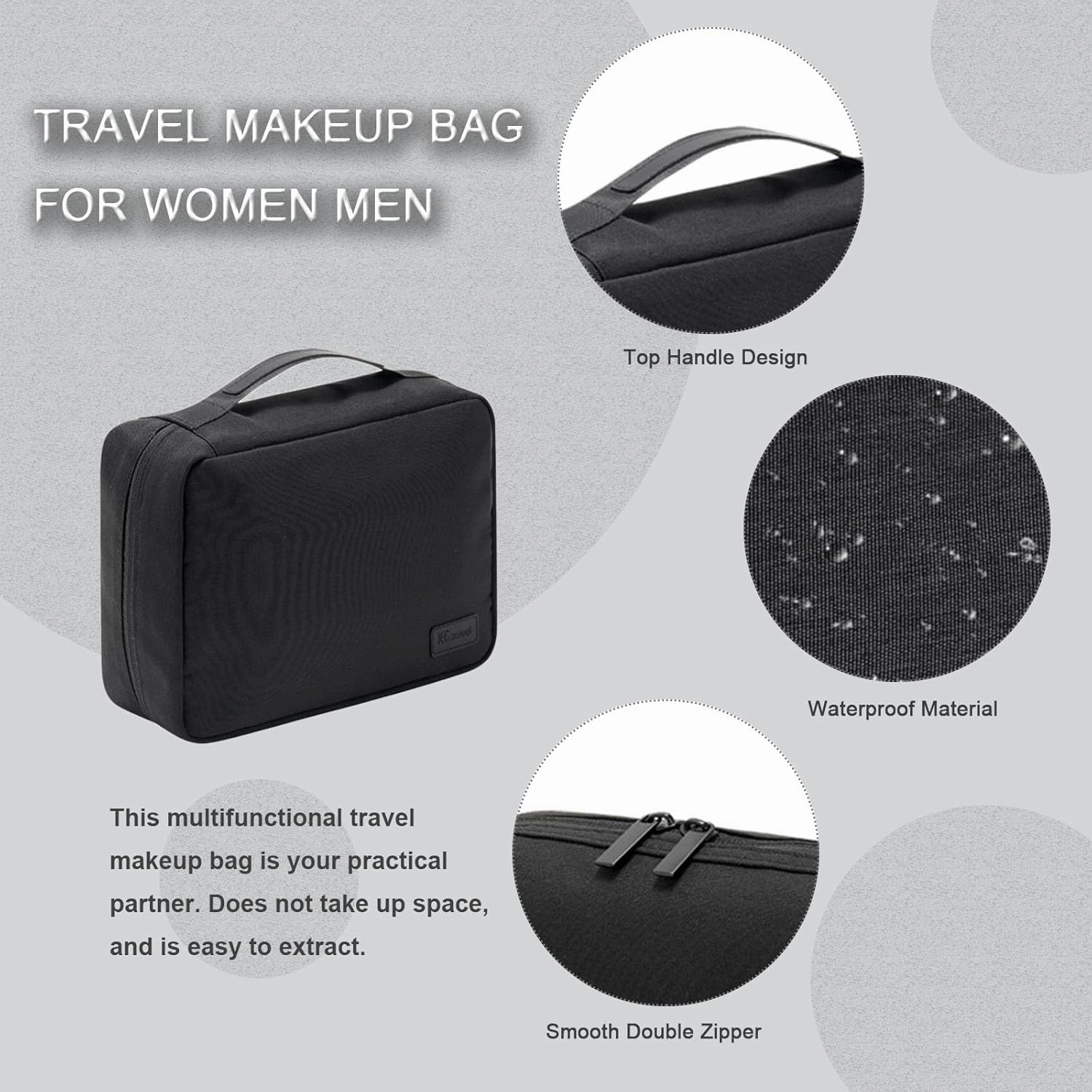 Travel Makeup Bag for Women Men, Large Capacity Hanging Toiletry Bag, Cosmetic Bag for Essentials Traveling Accessories(Black)