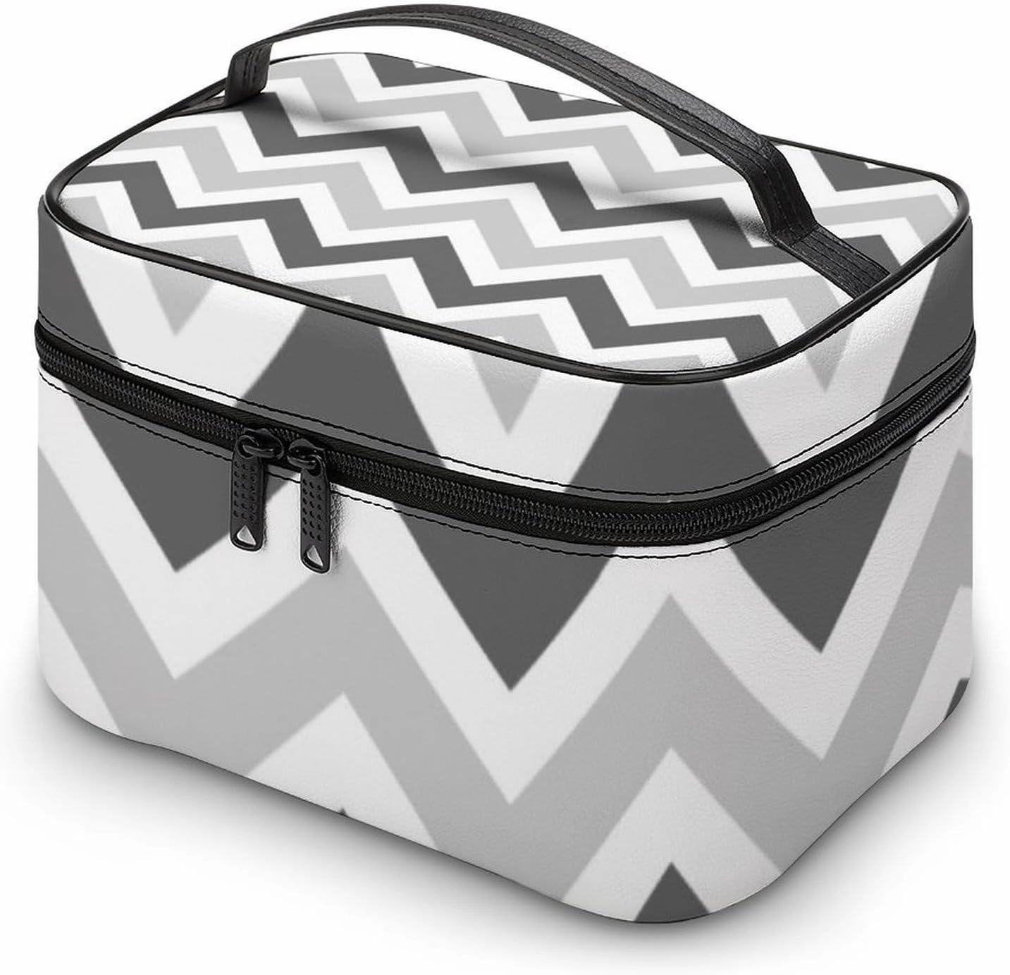 Travel Makeup Bag, Gray and Charcoal Chevron Cosmetic Bags for Women Large Capacity Waterproof Toiletry Bag Make up Organizer