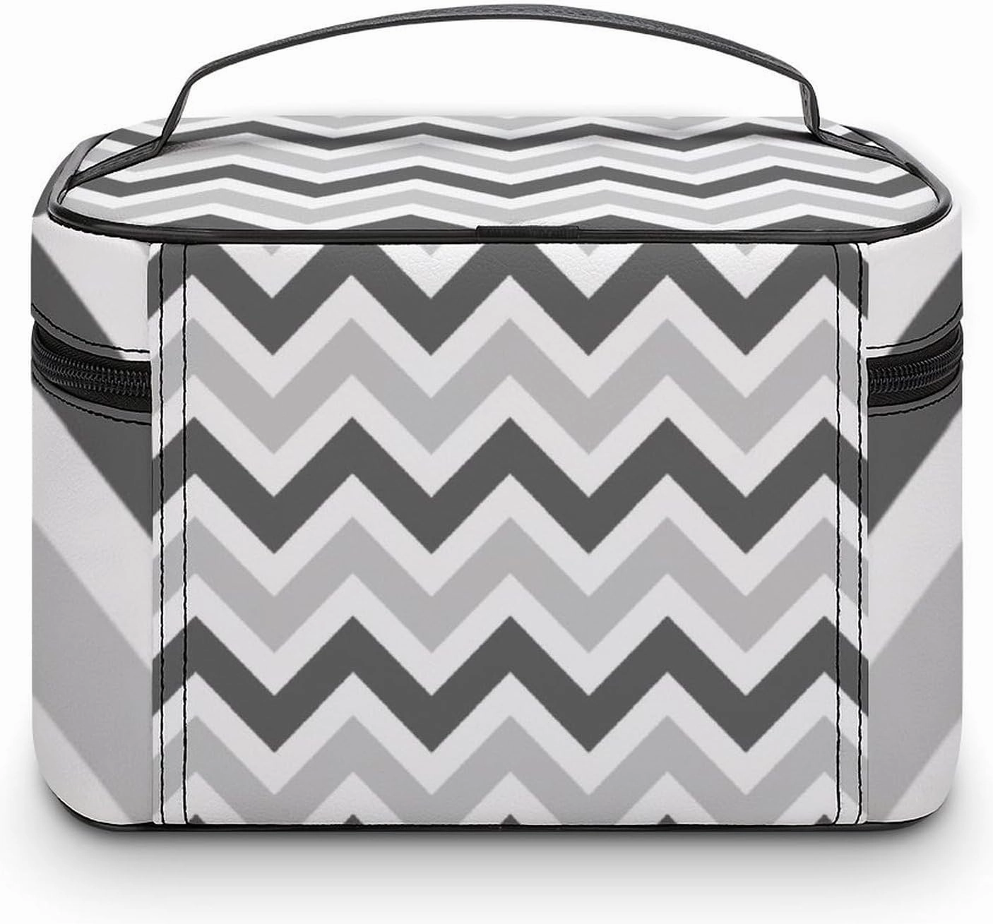 Travel Makeup Bag, Gray and Charcoal Chevron Cosmetic Bags for Women Large Capacity Waterproof Toiletry Bag Make up Organizer