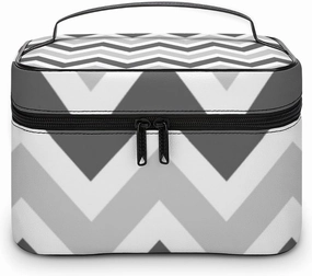 Travel Makeup Bag, Gray and Charcoal Chevron Cosmetic Bags for Women Large Capacity Waterproof Toiletry Bag Make up Organizer