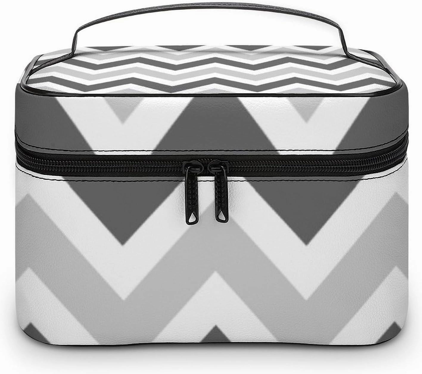 Travel Makeup Bag, Gray and Charcoal Chevron Cosmetic Bags for Women Large Capacity Waterproof Toiletry Bag Make up Organizer