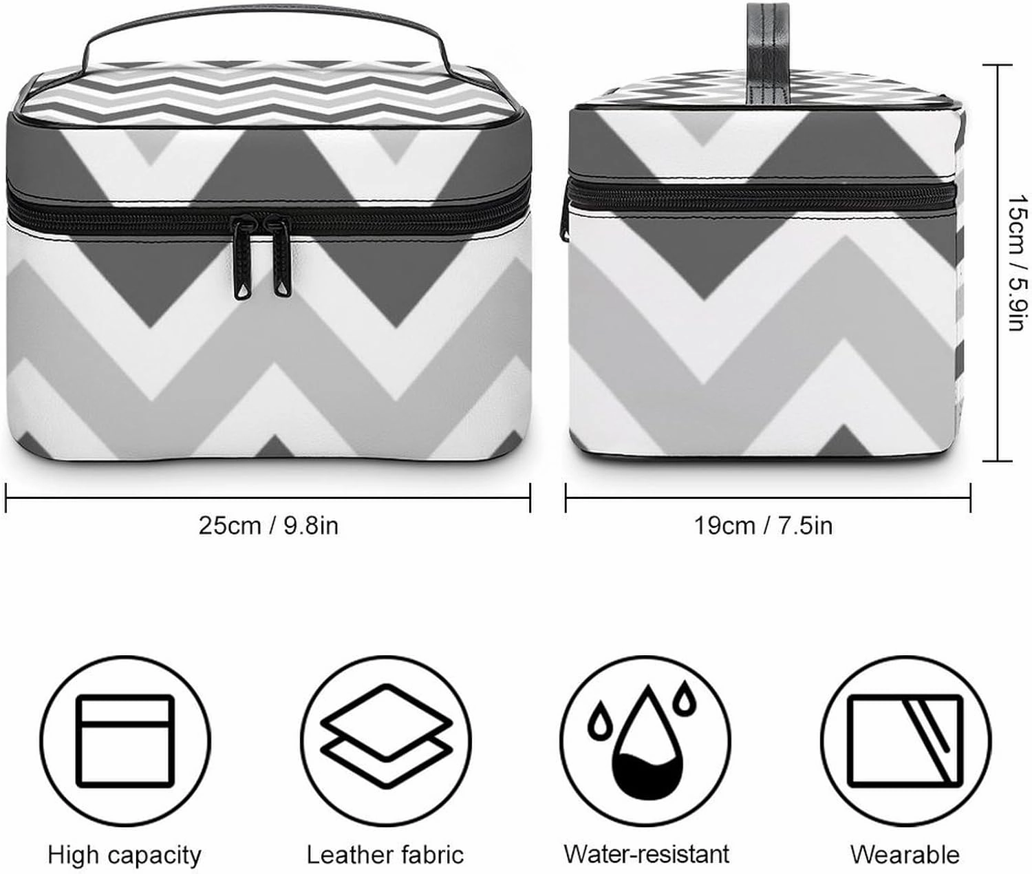 Travel Makeup Bag, Gray and Charcoal Chevron Cosmetic Bags for Women Large Capacity Waterproof Toiletry Bag Make up Organizer