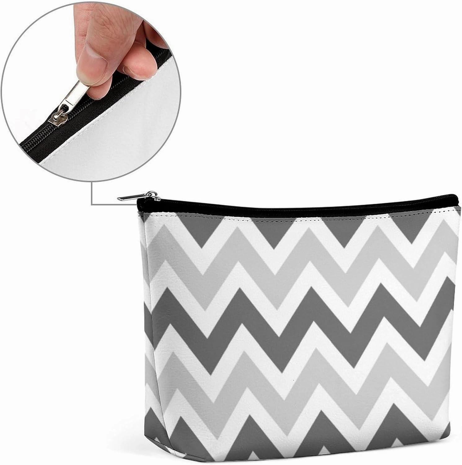 Travel Makeup Bag, Gray and Charcoal Chevron Cosmetic Bags for Women Large Capacity Waterproof Toiletry Pouch Make up Organizer