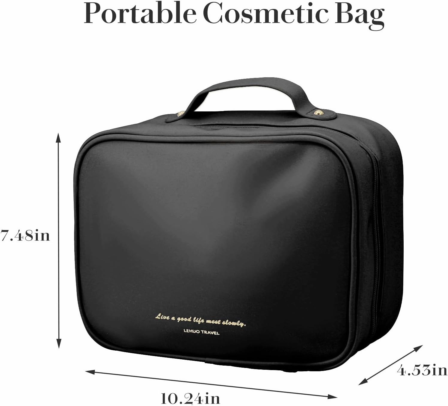 Travel Makeup Bag Large Capacity Cosmetic Organizer Waterproof Leather Toiletry Bag with Brush Holder and Handle Portable Cosmetic Storage Bag for Women Girls Gift - Black
