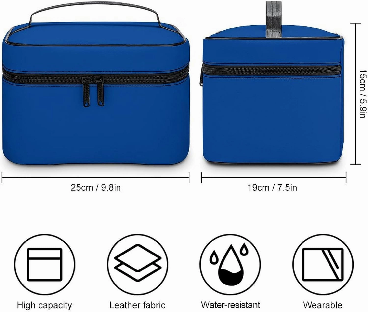 Travel Makeup Bag, Minimalist Blue Solid Plain Simple Cosmetic Bags for Women Large Capacity Waterproof Toiletry Bag Make up Organizer