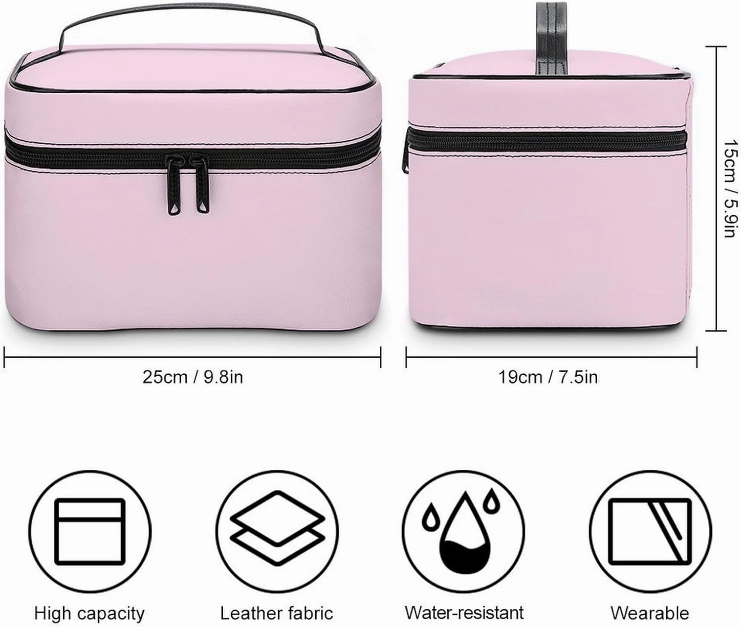 Travel Makeup Bag, Minimalist Light Pink Solid Plain Elegant Chic Cosmetic Bags for Women Large Capacity Waterproof Toiletry Bag Make up Organizer