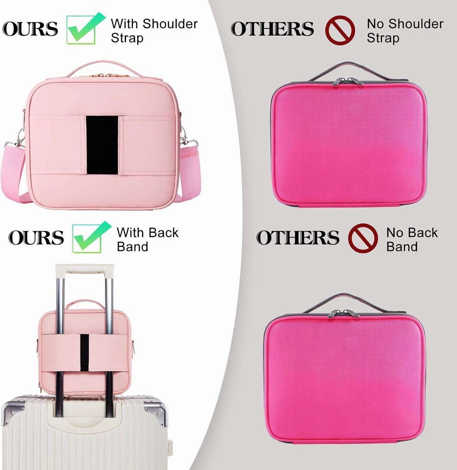 Travel Makeup Bag Organizer, 10.2 Inches Portable Makeup Train Case Cosmetic Brush Artist Storage Bag with Adjustable Dividers and Shoulder Strap (Pink)
