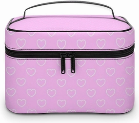 Travel Makeup Bag, Soft Pink Hearts Cosmetic Bags for Women Large Capacity Waterproof Toiletry Bag Make up Organizer
