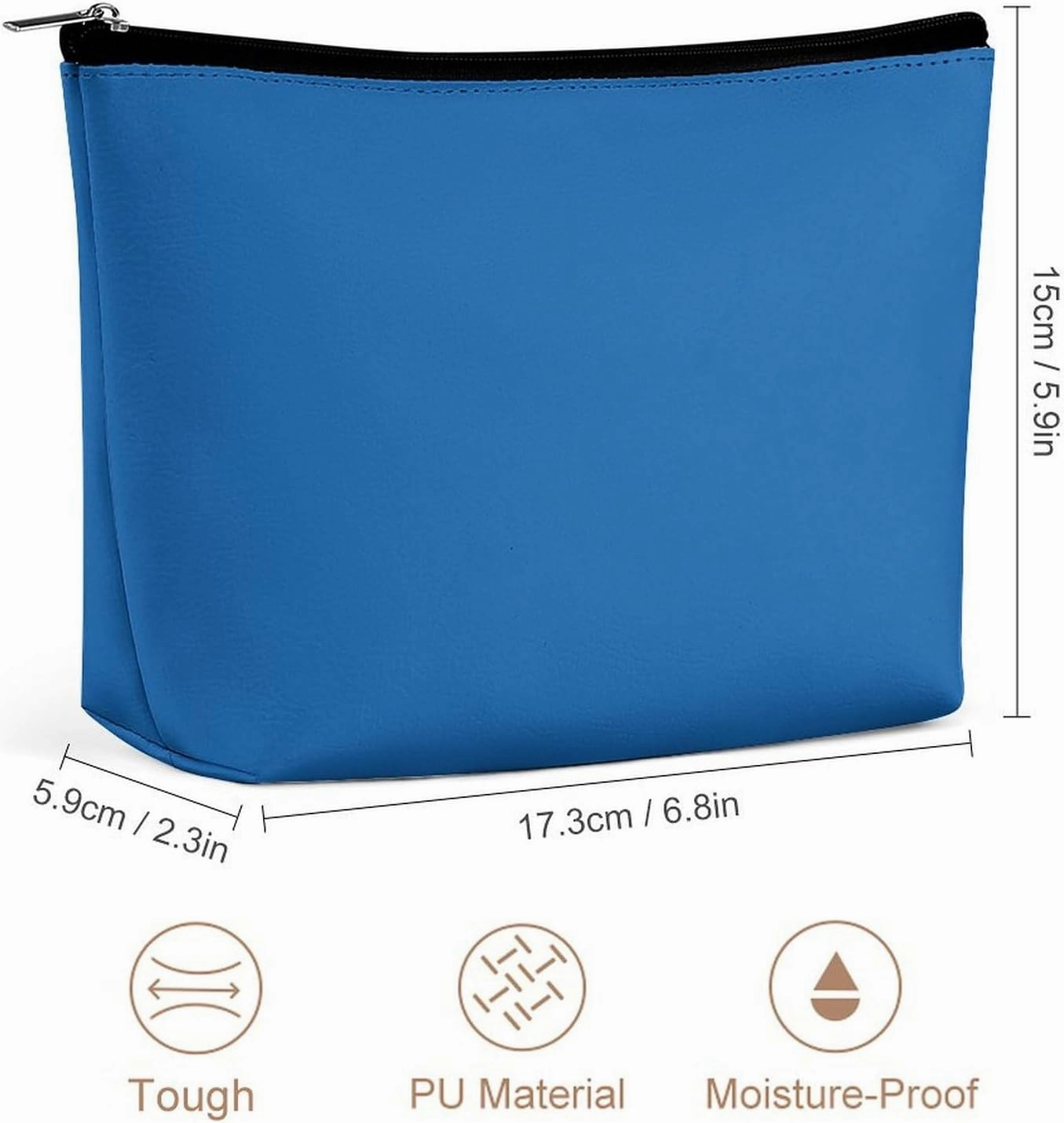 Travel Makeup Bag, Solid Blue Elegant Modern Cosmetic Bags for Women Large Capacity Waterproof Toiletry Pouch Make up Organizer