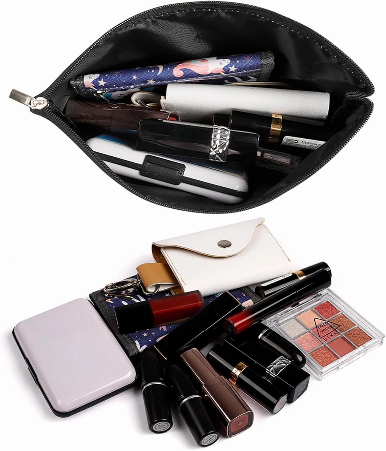 Travel Makeup Bag, Solid Blue Elegant Modern Cosmetic Bags for Women Large Capacity Waterproof Toiletry Pouch Make up Organizer