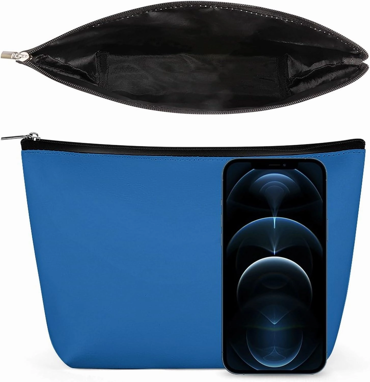 Travel Makeup Bag, Solid Blue Elegant Modern Cosmetic Bags for Women Large Capacity Waterproof Toiletry Pouch Make up Organizer