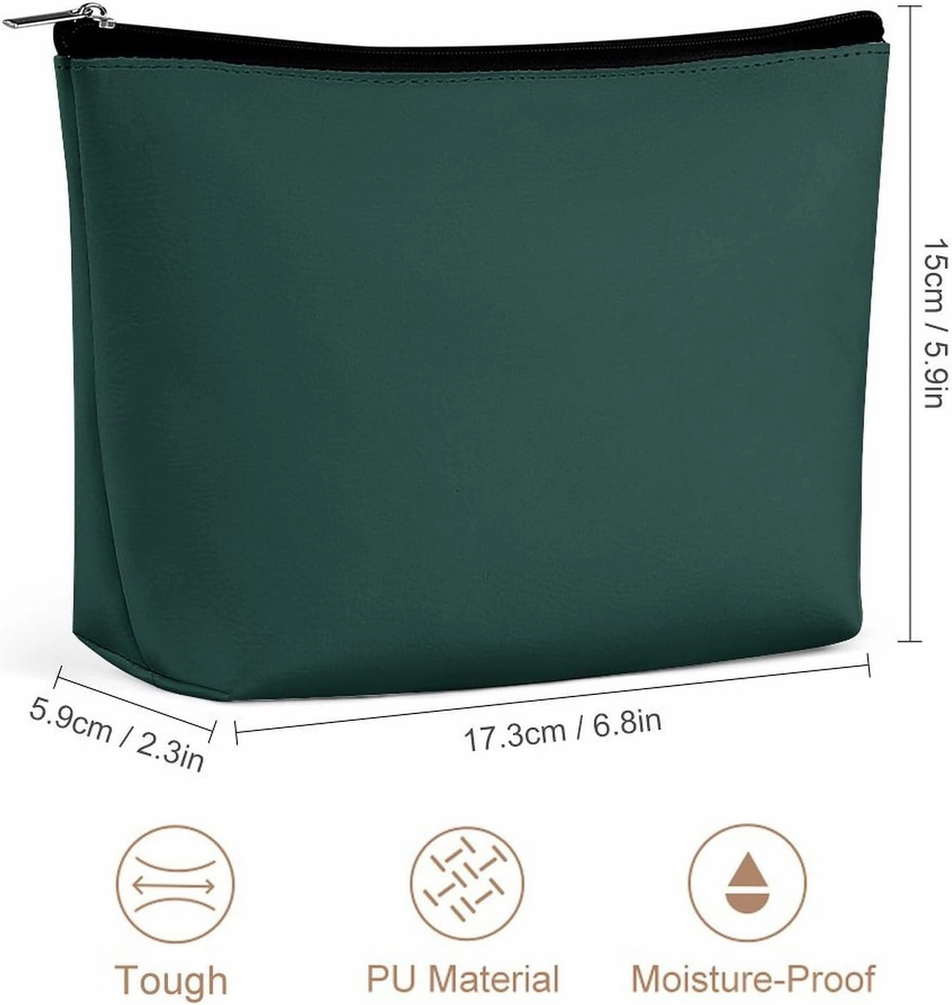 Travel Makeup Bag, Solid Plain Dark Green Cosmetic Bags for Women Large Capacity Waterproof Toiletry Pouch Make up Organizer