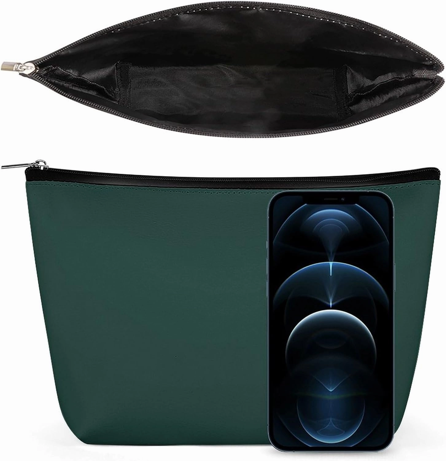 Travel Makeup Bag, Solid Plain Dark Green Cosmetic Bags for Women Large Capacity Waterproof Toiletry Pouch Make up Organizer